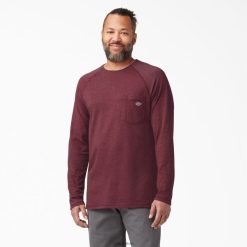 Dickies Latvija | Dickies Atdzesējot garu piedurkņu t-kreklu apģērbs vīrieši L4866617 Burgundija Heather (Byh)