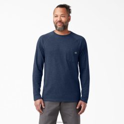 Dickies Latvija | Dickies Atdzesējot garu piedurkņu t-kreklu apģērbs vīrieši L4866619 Dark Navy Heather (DNH)