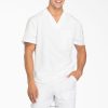 Dickies Latvija | Dickies Dynamix V-Neck skrubja augšdaļa ar rāvējslēdzēja kabatu apģērbs vīrieši L48661249 balts (DWH)
