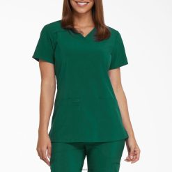 Dickies Latvija | Dickies Eds Essentials V-Neck skrubis tops apģērbs sievietes L48662453 Hunter Green (HTR)