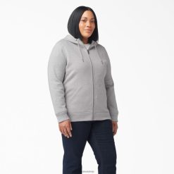 Dickies Latvija | Dickies Plus smagā svara pilna zip hoodie apģērbs sievietes L48662277 Virši pelēkā (Hg)