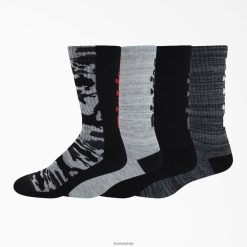 Dickies Latvija | Dickies logotipa camo apkalpes zeķes 4-pack piederumi unisekss L48662921 Melni pelēks marled (BGM)