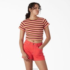Dickies Latvija | Dickies svītrains apgriezts mazuļa t-krekls apģērbs sievietes L48662075 Orange Explorer Stripe (AXS)