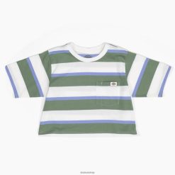 Dickies Latvija | Dickies svītrains apgriezts t-krekls apģērbs sievietes L48662015 balta/zaļā koleģiāla josla (WSE)