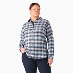 Dickies Riga | Dickies Plus ar garām piedurknēm pleds flaneļa krekls apģērbs sievietes L48662208 Skaidrs zilais/flotes ombre pleds (C1F)