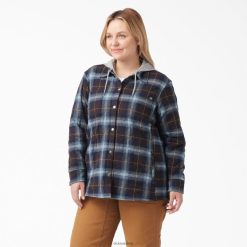 Dickies Riga | Dickies Plus flaneļa kapuces krekla jaka apģērbs sievietes L48662322 dzidrs zilais/brūns ombre pleds (A1G)