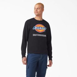 Dickies Riga | Dickies Skeitborda logotipa grafiskais t-krekls ar garām piedurknēm apģērbs vīrieši L4866884 melns (KBK)