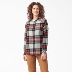 Dickies Riga | Dickies garu piedurkņu pleds flaneļa krekls apģērbs sievietes L48662206 Izkausēts Lava Highland Plaid (B1L)