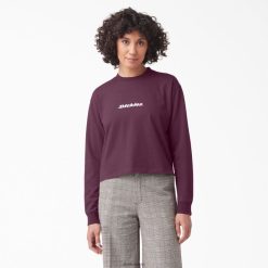 Dickies Riga | Dickies loretto ar garām piedurknēm apgriezts t-krekls apģērbs sievietes L48662160 vīnogu vīns (GW9)